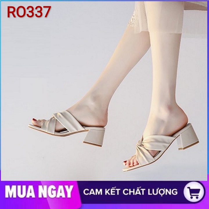 Dép sandal nữ cao gót 6cm hàng hiệu rosata hai màu kem vàng thời trang hàn quốc ro337