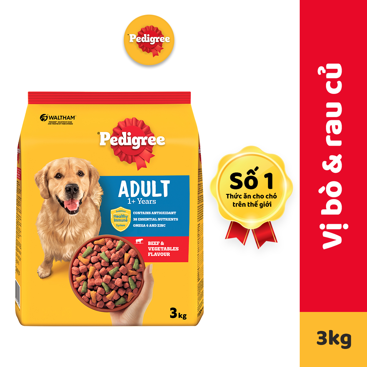 Thức Ăn Cho Chó Lớn PEDIGREE Vị Bò Và Rau Củ - Dinh dưỡng Hoàn Thiện cho một Chú Chó 1+ Tuổi Hạnh Phúc  Khỏe Mạnh