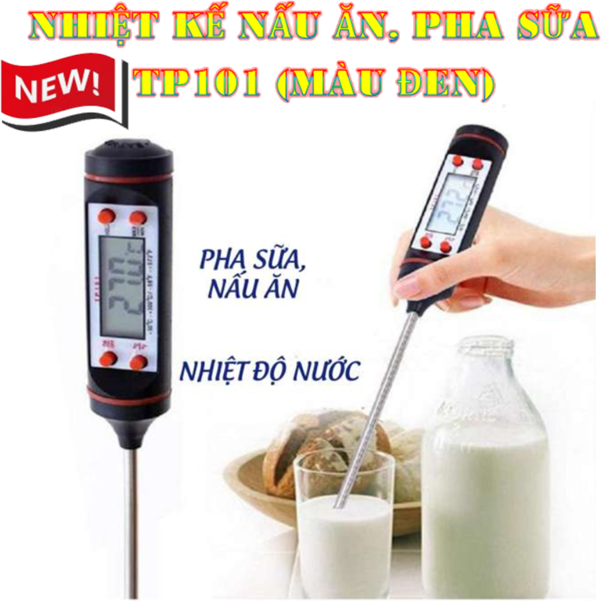 Que đo nhiệt độ thực phẩm, nước tắm , nhiệt kế lcd đo nước, sữa, thức ăn tp101 - để đo nhiệt độ của đồ uống, sữa, cafe, thực phẩm và đồ nướng bbq.