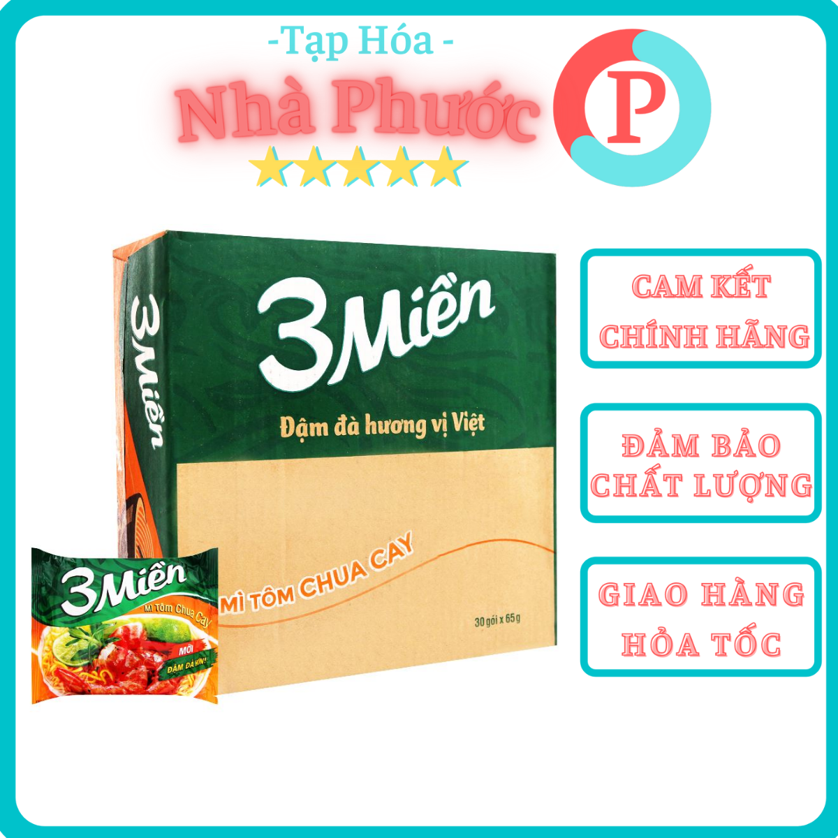 [FREESHIP] - Mì tôm 3 miền chua cay (Thùng 30 gói) - an toàn - tiện lợi - thơm ngon khó cưỡng - Hạn sử dụng 8 tháng - Date mới từ nhà sản xuất.