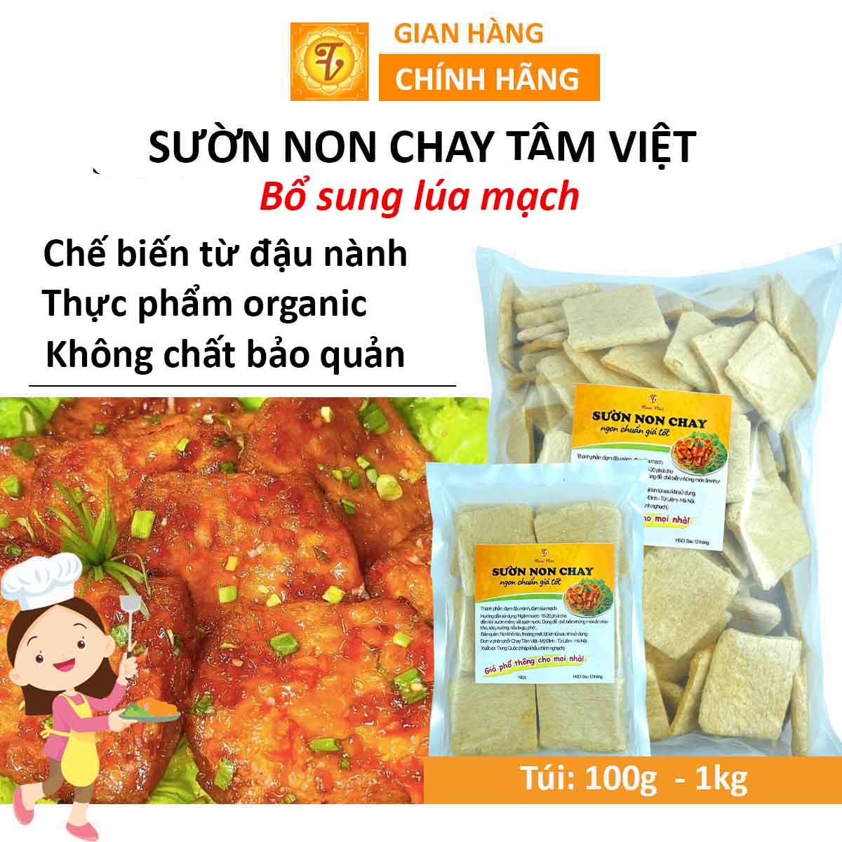 Sườn non bổ sung lúa mạch (NK), sườn miếng chay, khô sườn chay, sườn non từ đậu nành chay Tâm Việt