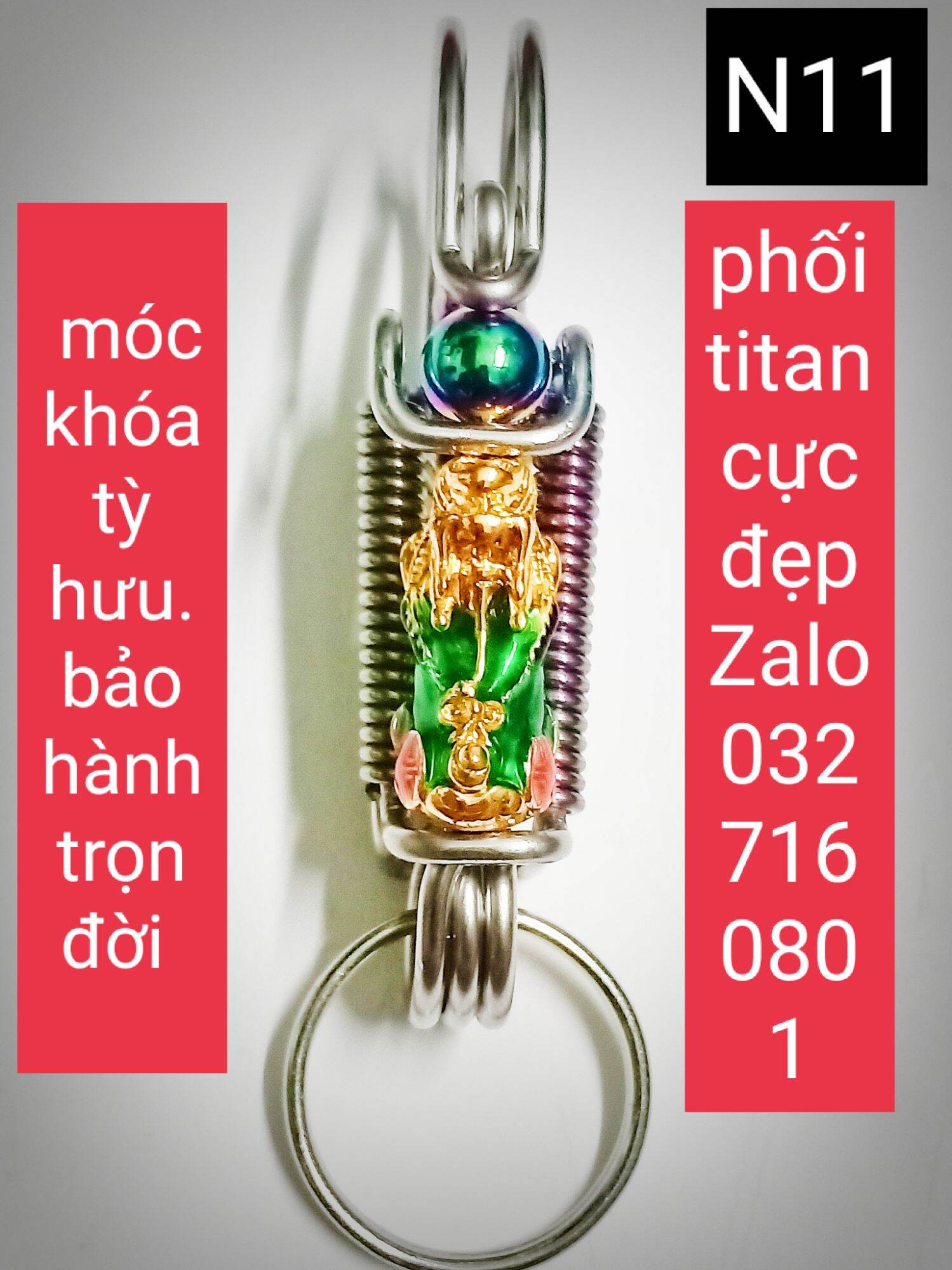 Móc khóa inox phối tỳ hưu ngậm ngọc mang lại vận may cho gia chủ