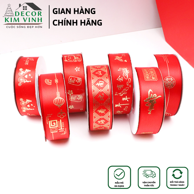 Dây ruy băng trang trí tết Bản rộng 2.5cm Decor Kim Vinh Trang Trí Noel