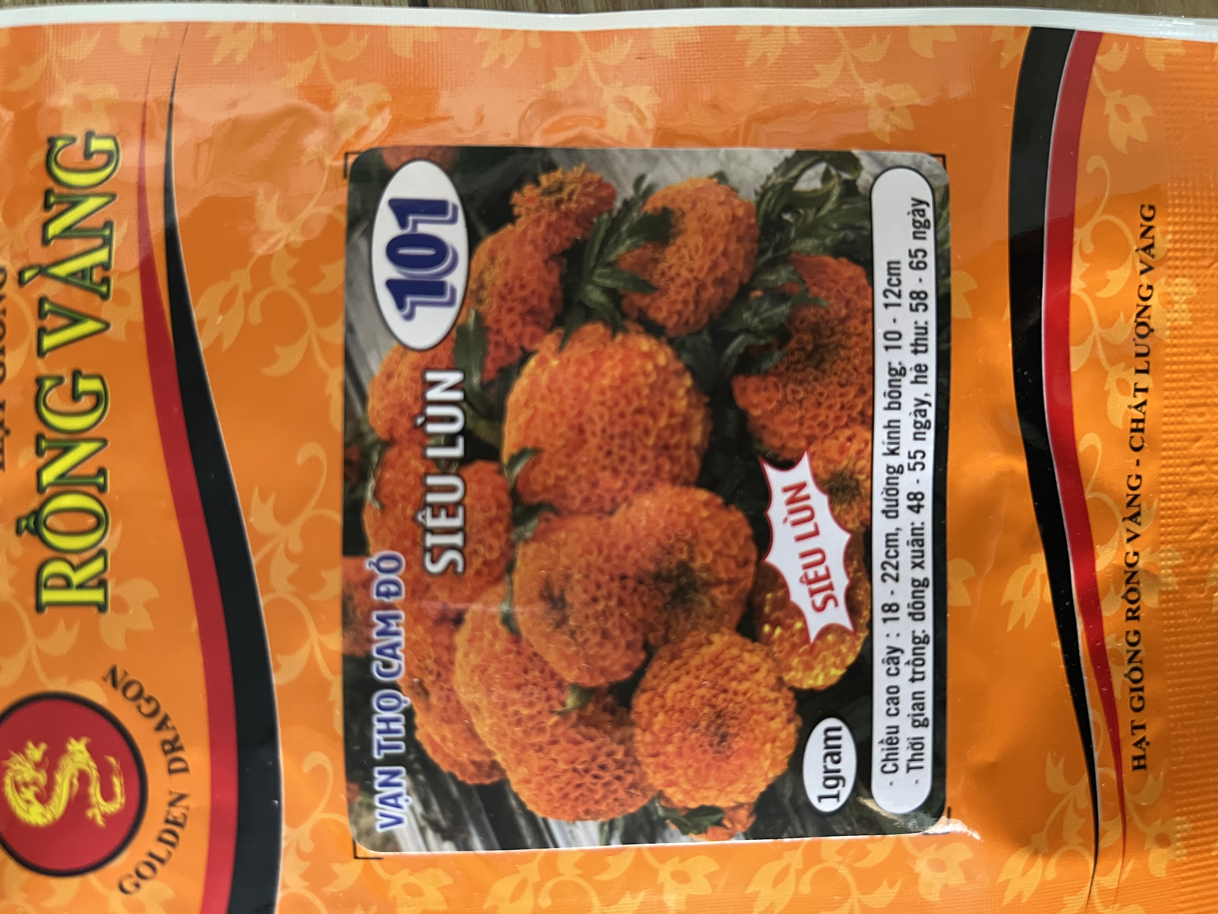 Hạt Giống Vạn Thọ Siêu Lùn Cam Đỏ Rồng Vàng 101 (1 Gam)