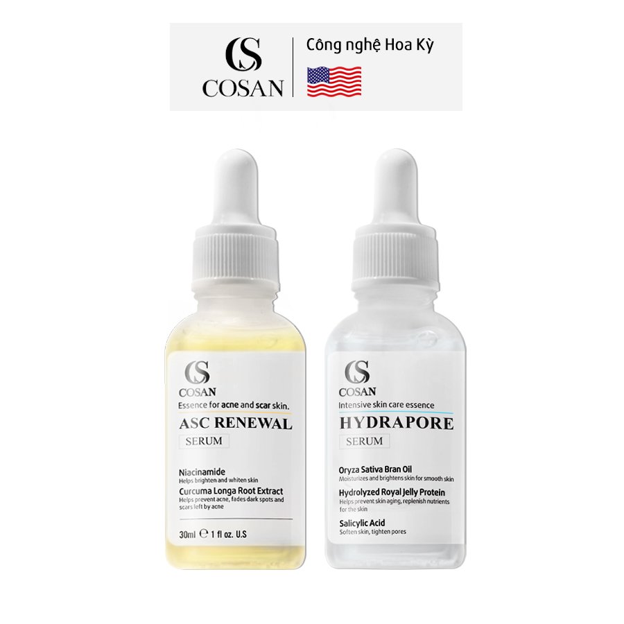 Combo 2 Serum xóa mụn, giảm thâm, phục hồi da Cosan - Bao gồm Serum Mụn 30ml + Serum Dưỡng 30ml
