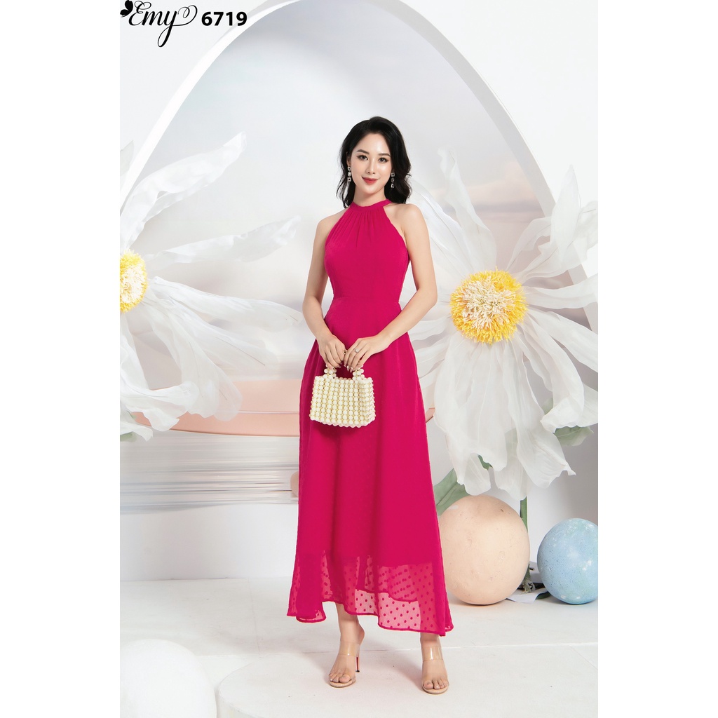 Đầm emy em6719 maxi hồng cổ yếm