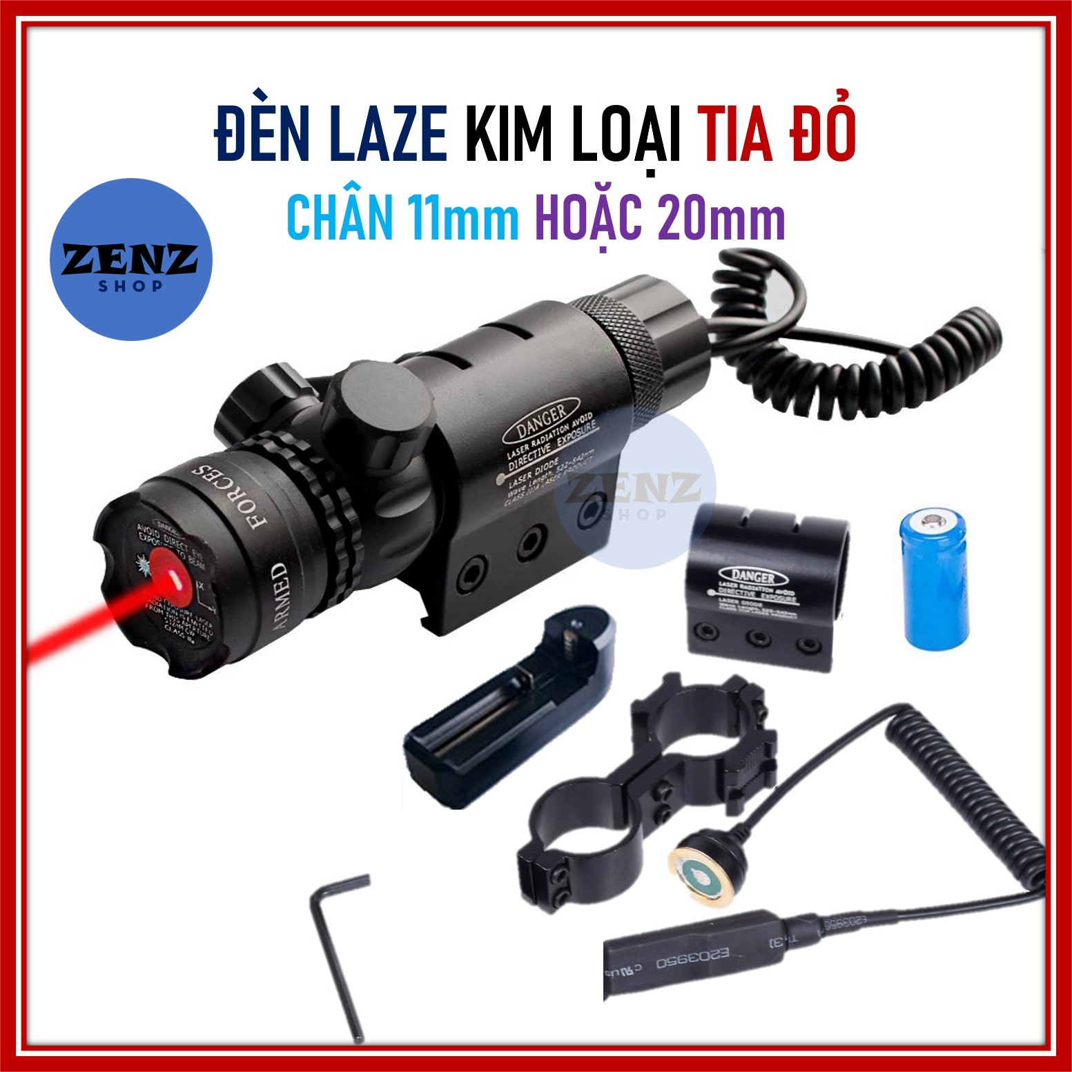 Đèn laze kim loại tia đỏ có rãnh~11mm hoặc 20mm - đồ chơi zenz