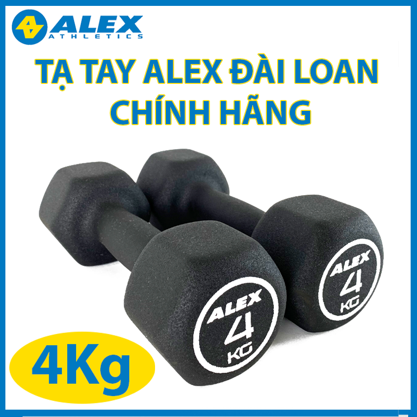 ẢNH THẬT & VIDEO Bộ Tạ Tay Lục Giác ALEX Cao Cấp 4Kg, Lõi Gang Đặc Bọc Cao Su Nhám Màu Đen, Tập Gym Yoga Tại Nhà, Chống Trơn Trượt (Tổng 8Kg)