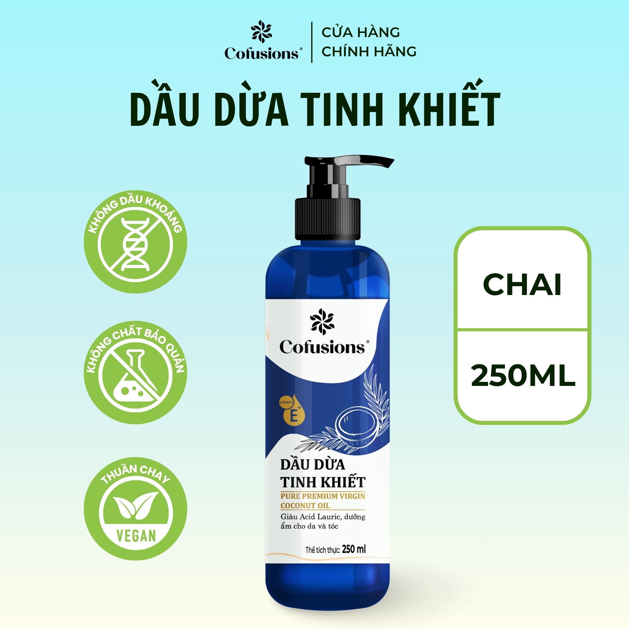 [NHÃN MỚI] Dầu dừa tinh khiết mỹ phẩm Cofusions - Chai 250ml - Coconut Oil
