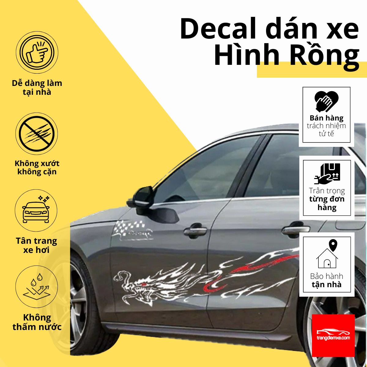 Decal dán xe phản quang hình rồng tem dán xe cool ngầu trangdiemxe y61