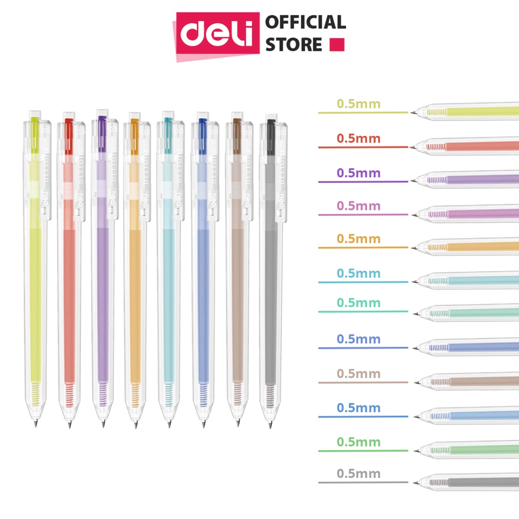  Bút bi nước nhiều màu ngòi bấm 0.5mm Deli - lượng mực 1000m bút gel mực nước luyện chữ đẹp bút viết Calligraphy - Đen Nâu  Đỏ  Xanh Dương  Xanh Lá  Tím  Cam - EG118 