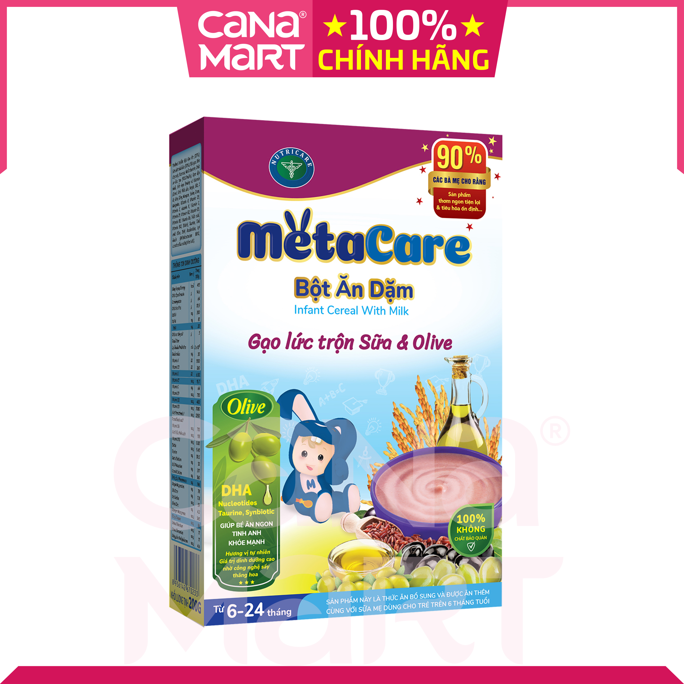 Bột ăn dặm Metacare Gạo lức trộn sữa & olive (200g)