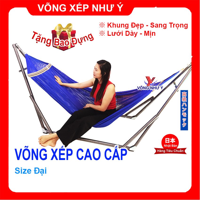Võng xếp người lớn khung thép sơn tĩnh điện cao cấp đạt tiêu chuẩn Nhật Bản dày chắc chắn, lưới võng loại 1 rộng dày mịn