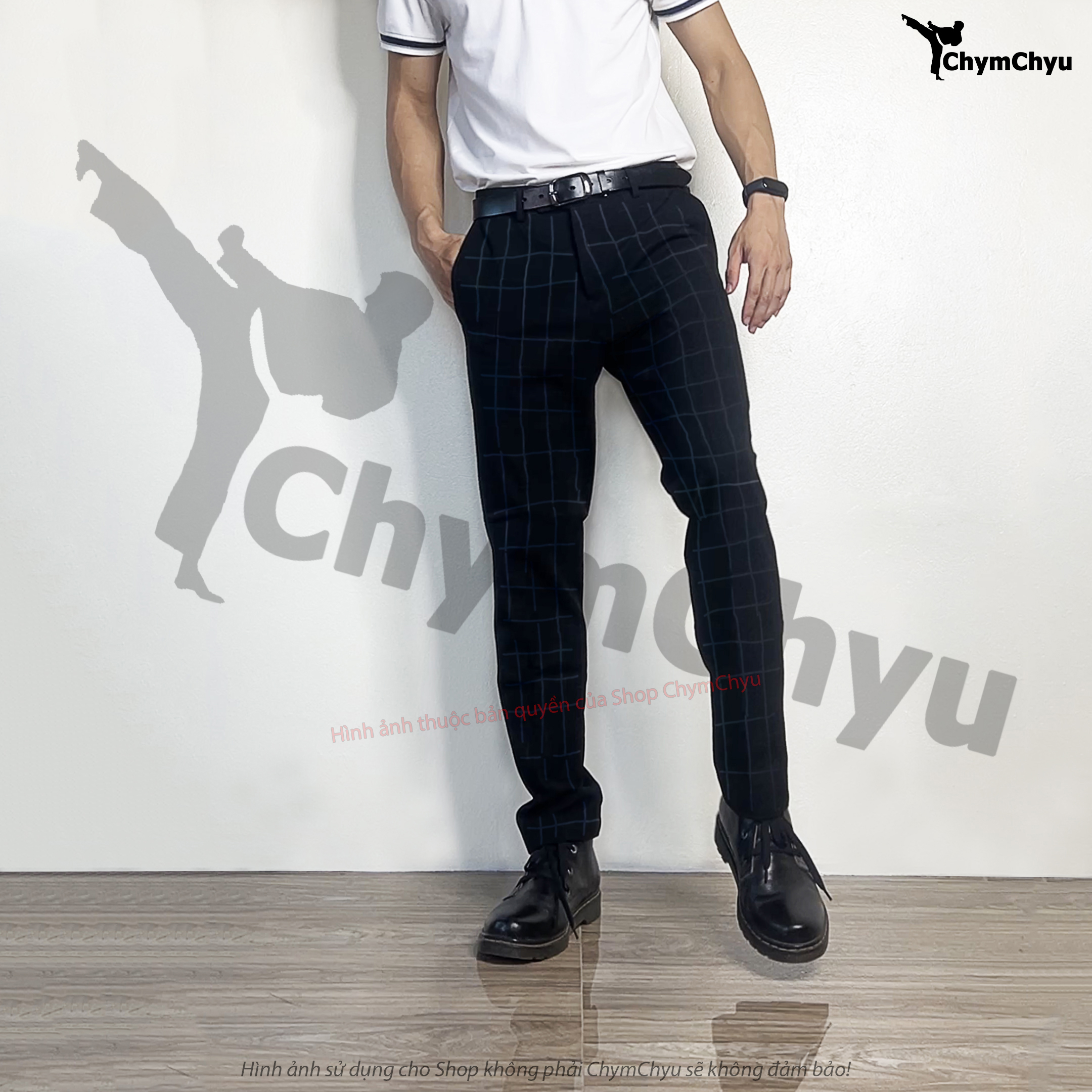 Quần tây nam cao cấp màu đen kẻ caro công sở chymchyu
