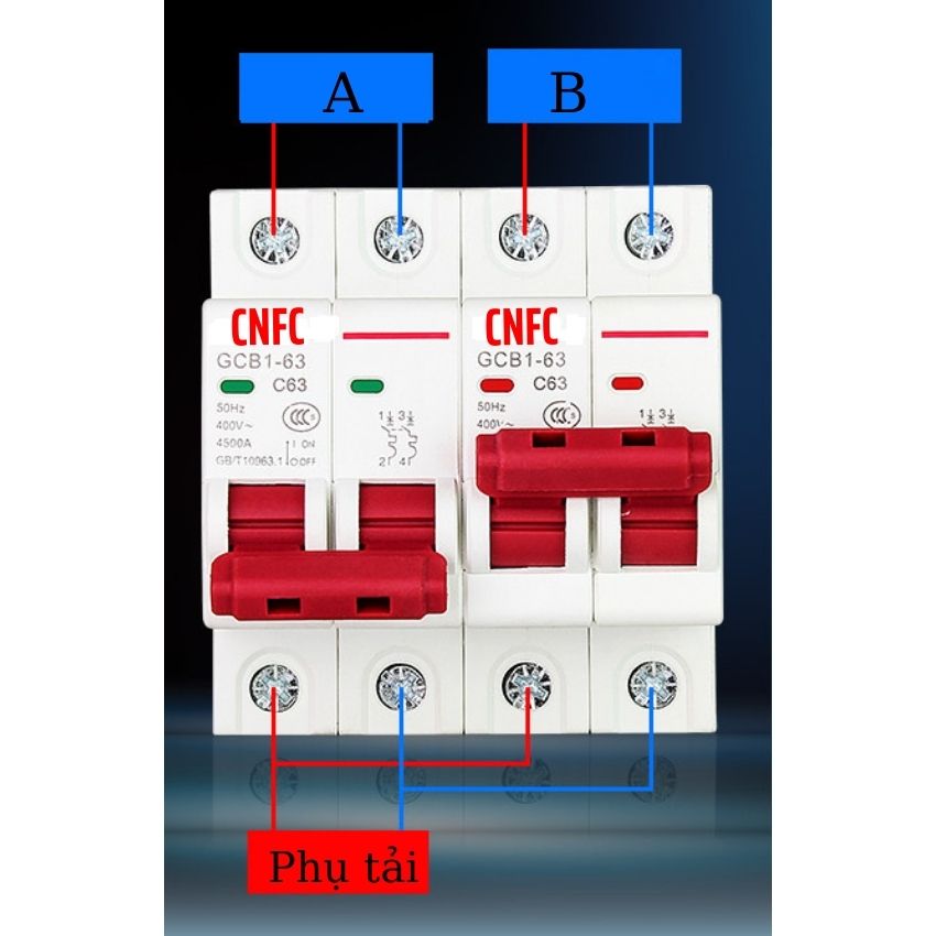 Át đảo chiều 2P/63A/220V CNFC, cầu dao đảo chiều loại tốt uy tín 1 đổi 1