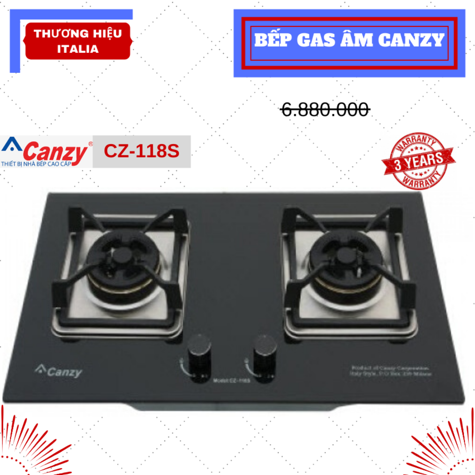 Bếp gas âm 2 lò canzy cz 118s - hàng chính hãng