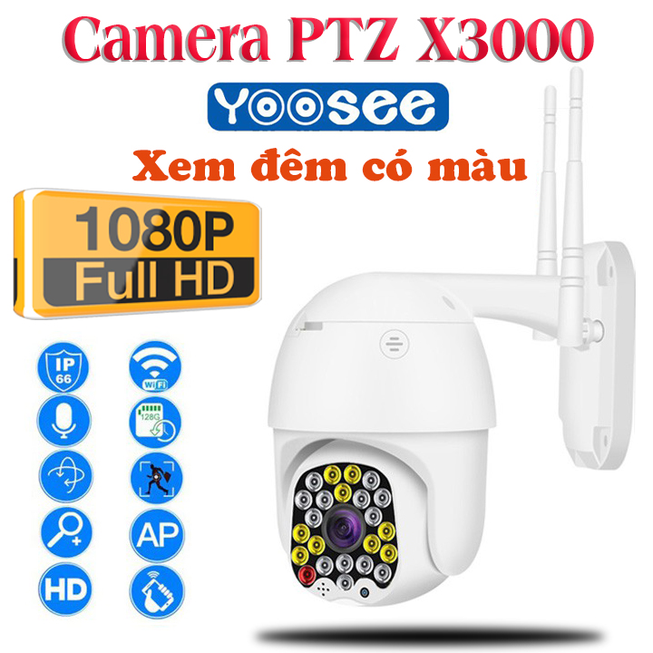 [HCM]Camera ngoài trời Camera Wifi Yoosee Ngoài Trời PTZ X3000 Xoay 355 độ 23 LED Xem Đêm Có Màu  Đàm Thoại 2 Chiều Rõ Lời  Sử Dụng Ngôn Ngữ Tiếng Việt  Cảnh Báo Đột Nhập Hú Còi Xanh Đỏ - Hàng Nhập Khẩu