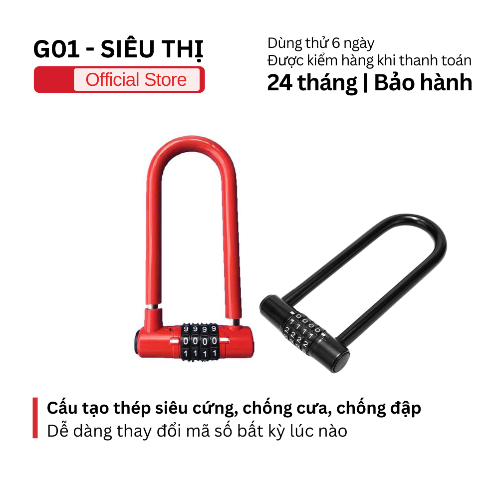 Ổ khoá 4 số chữ U HD hàng cao cấp chính hãn an toàn chống trộm, bảo mật cao, có thể thay đổi mật mã