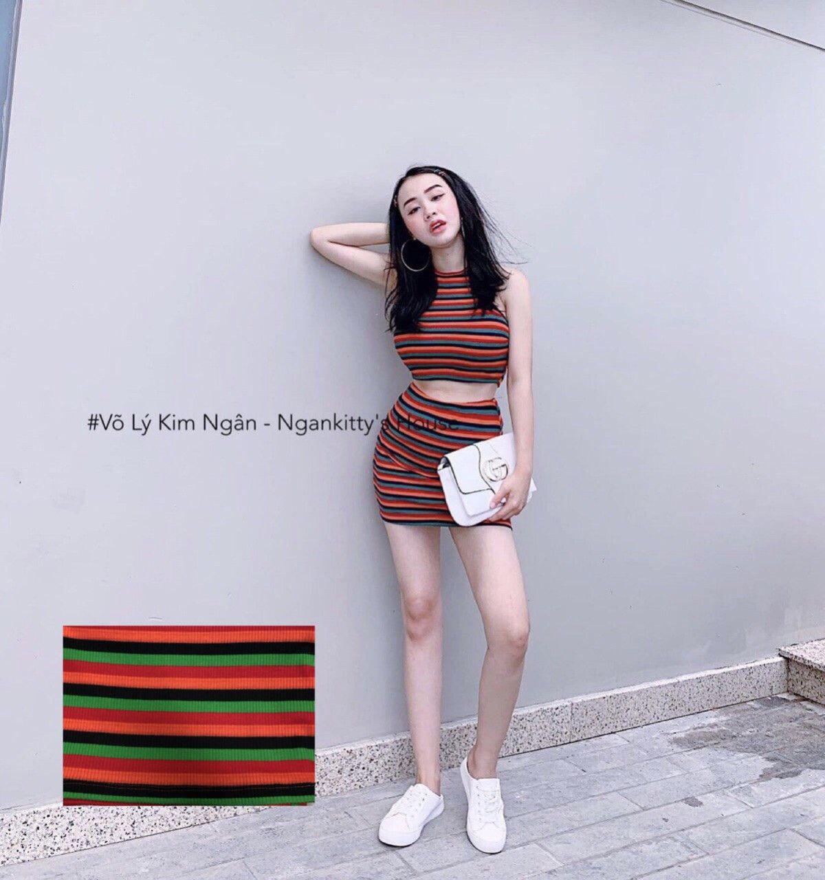 Set bộ đi biển áo yếm chân váy ngắn ôm body thun kẻ sọc kute Hàn QUốc 167