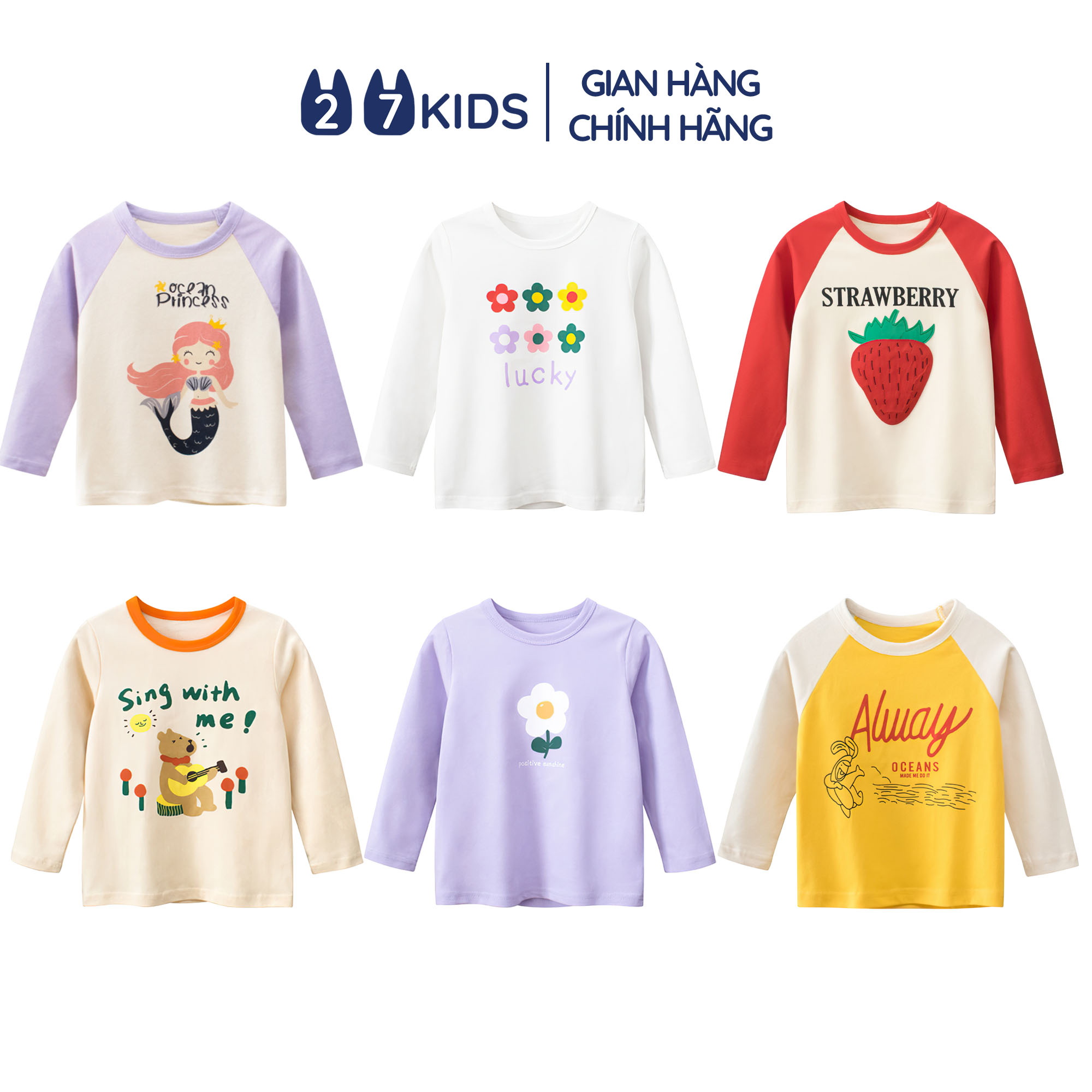 Áo thun dài tay bé gái 27Kids áo thu đông nữ 100% Cotton cho trẻ từ 2-10 tuổi GLTS1