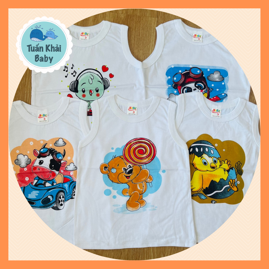 [HCM]COMBO 5 Áo thun cotton Susu | Mẫu Sát Nách Trắng| Size 1 -8 cho bé 5-21kg| Chất vải thun cotton 100% xịn đẹp mềm | Áo bé trai | Đồ bộ bé trai| Đồ bộ bé gái | Quần áo trẻ em | Hàng Việt Nam