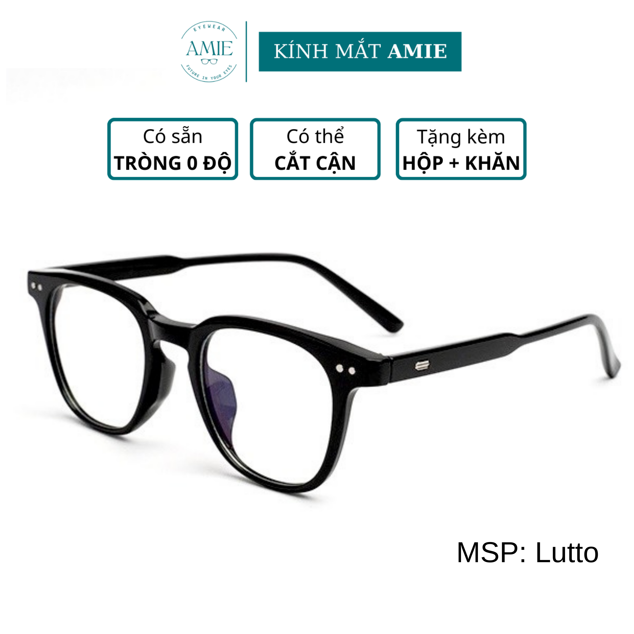 Gọng kính cận GM Lutto mắt vuông gọng nhựa siêu hot kiểu dáng đơn giản thời trang Hàn Quốc nam nữ AMIE Eyewear LUT