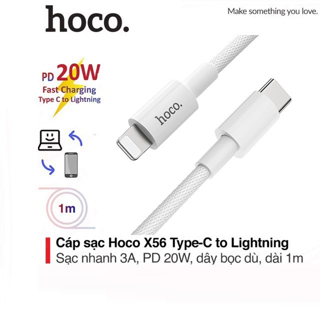 Cáp sạc nhanh PD 20W Hoco x56 cho iphone - Cổng ra Type C to Lightning - Cáp sạc nhanh chính hãng, dây sạc nhanh cho iphone, dây sạc hoco, dây sạc iphone