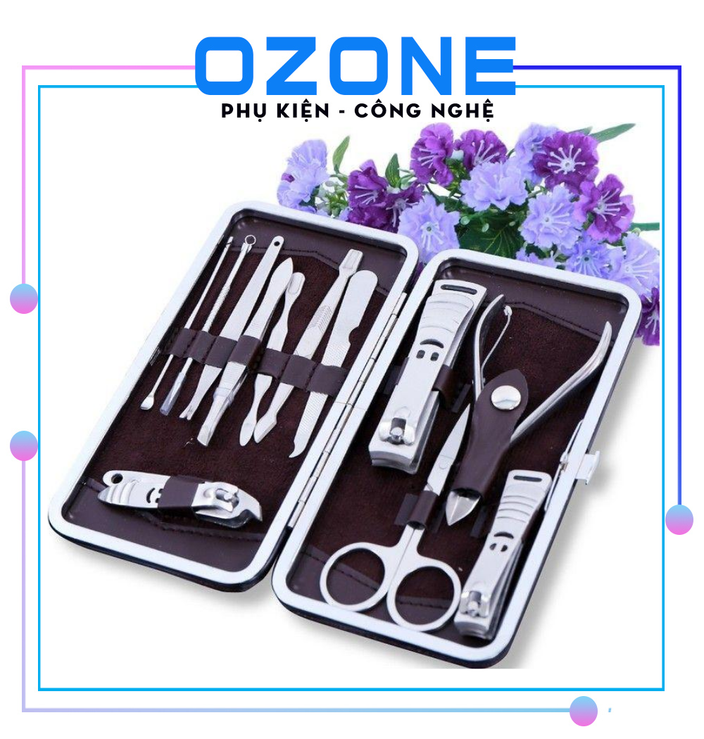 Bộ Bấm Móng 12 Phụ Kiện Cáo Cấp-Dụng Cụ Làm Móng 12 Món Tại Nhà Kiềm Kìm Kéo Cắt Lông Mũi Cây Nặn Mụn Lấy Ráy Tai Bộ Bấm Khóe Sạch Da Tay Chân