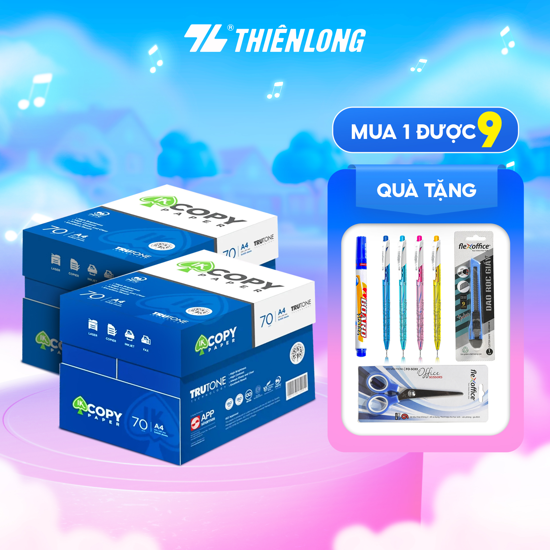 Combo 10 ream Giấy in A4, giấy photo IK Copy 70 gsm đều màu không gợn sóng, độ dày cao, chữ in không lem nhòe 500 tờ/ream