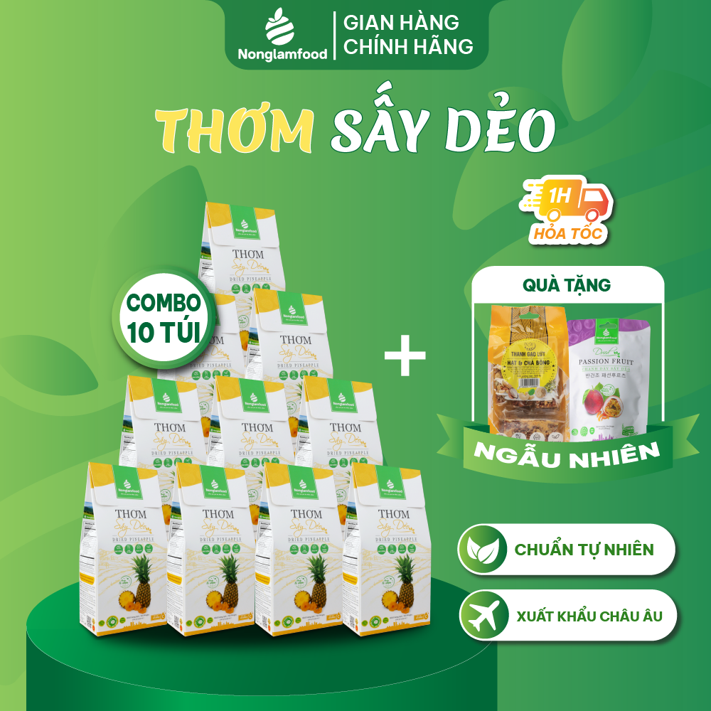 Combo 10 hộp Thơm sấy dẻo ít đường thượng hạng Nonglamfood hộp100g | Ăn vặt tốt cho sức khỏe | Healthy Snack