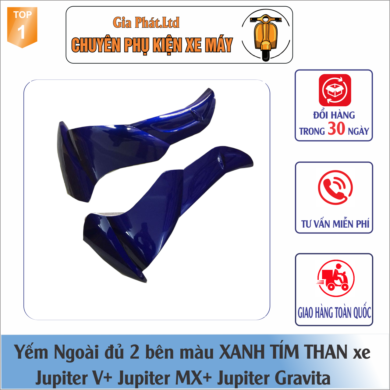 Yếm ngoài màu XANH TÍM THAN gắn xe Jupiter V+ Jupiter MX+ Jupiter Gravita nhựa ABS cao cấp, cung cấp phụ kiện xe máy