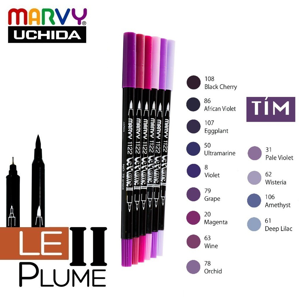 Bút brush hai đầu marvy uchida le plume ii tông tím hồng