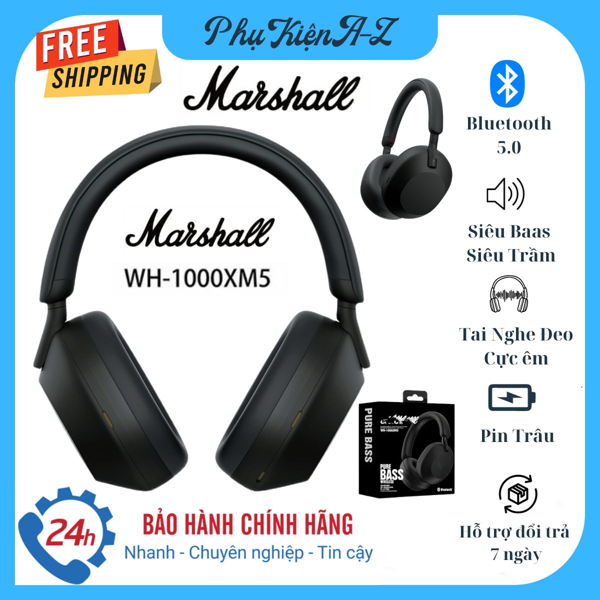 [ HÀNG XÁCH TAY MỸ ] Tai Nghe Bluetooth Marshall WH-1000XM5 Tai Nghe Chụp Tai Không Dây Chống Ồn Tai Nghe OVer ear Âm Thanh 3D Sống Động, Siêu Bass.