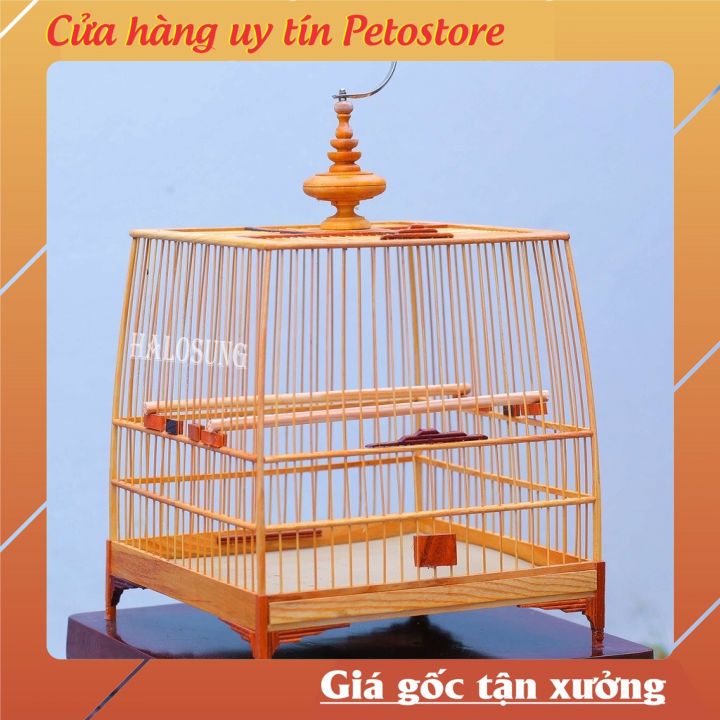 Lồng chim chào mào petostore lồng chim thái đấu gỗ cao cấp kèm phụ kiện LC27