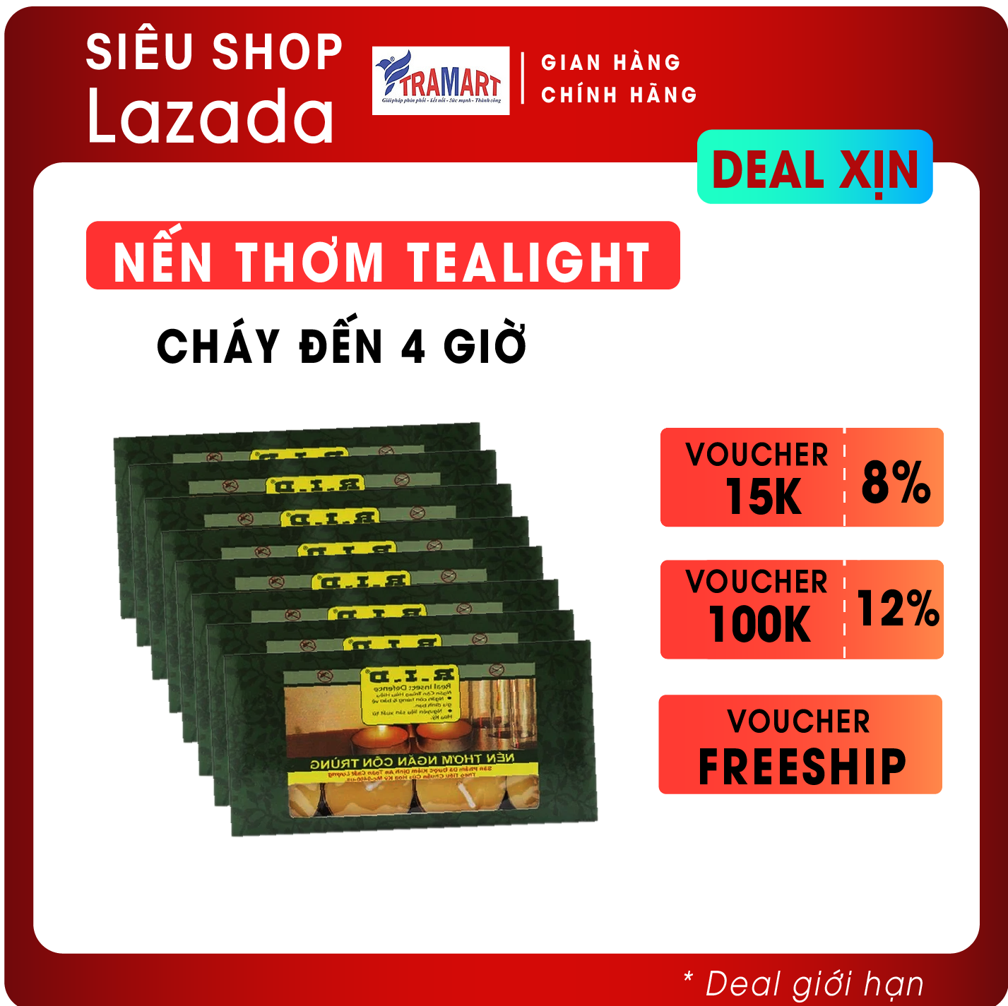 Hộp 8 nến tealight thơm hương sả chanh Quang Minh Candle RID1502