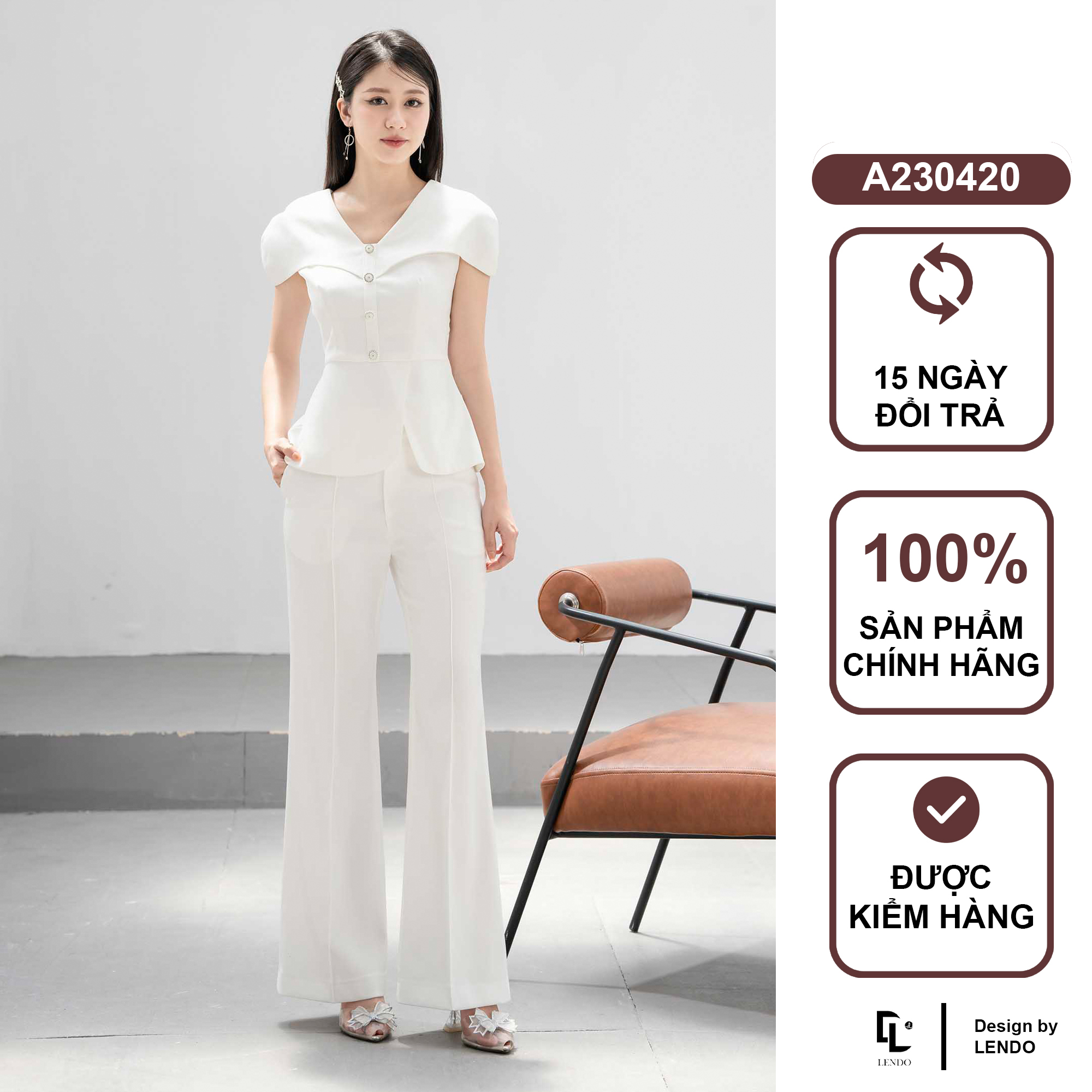 Áo peplum vai ôm phối cúc đá lendo a230420
