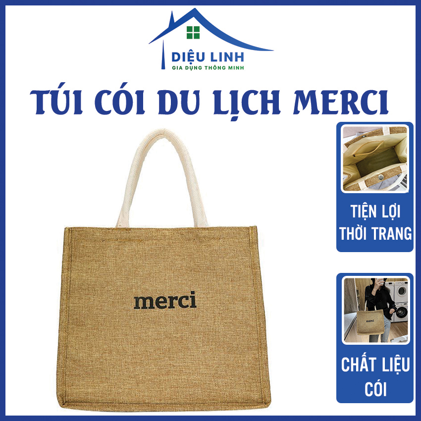  Túi Cói Merci   Túi Xách Tay   Cao Cấp Loại 1 Form Lớn Đi Biển 2 Lớp Túi Xách Cói Có Tấm Lót Đáy Giữ Form Phong Cách Vintage Dieulinhshop 