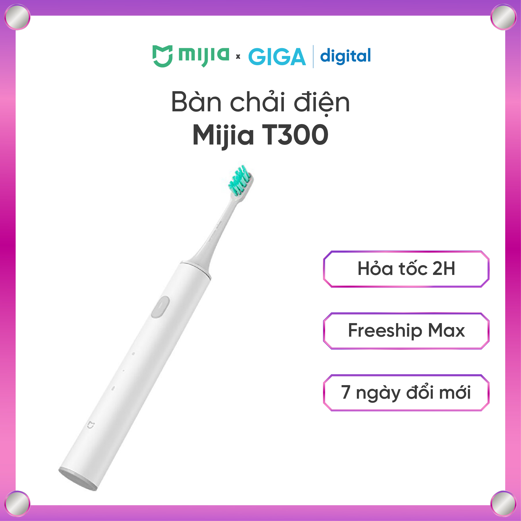 [ Hỏa tốc HN - HCM ]   Bàn chải điện Xiaomi Mijia T300 MES602 - Làm sạch bằng sóng âm, chống nước XP7, pin 25 ngày