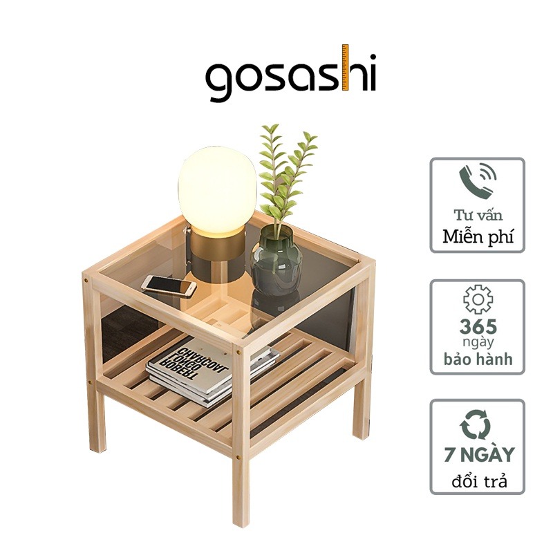 Kệ gỗ tab đầu giường khung gỗ 2 tầng tab gỗ đầu giường mặt kính mặt gỗ tủ gỗ đầu giường decor trang trí phòng tự lắp ráp dùng cho phòng ngủ phòng khách