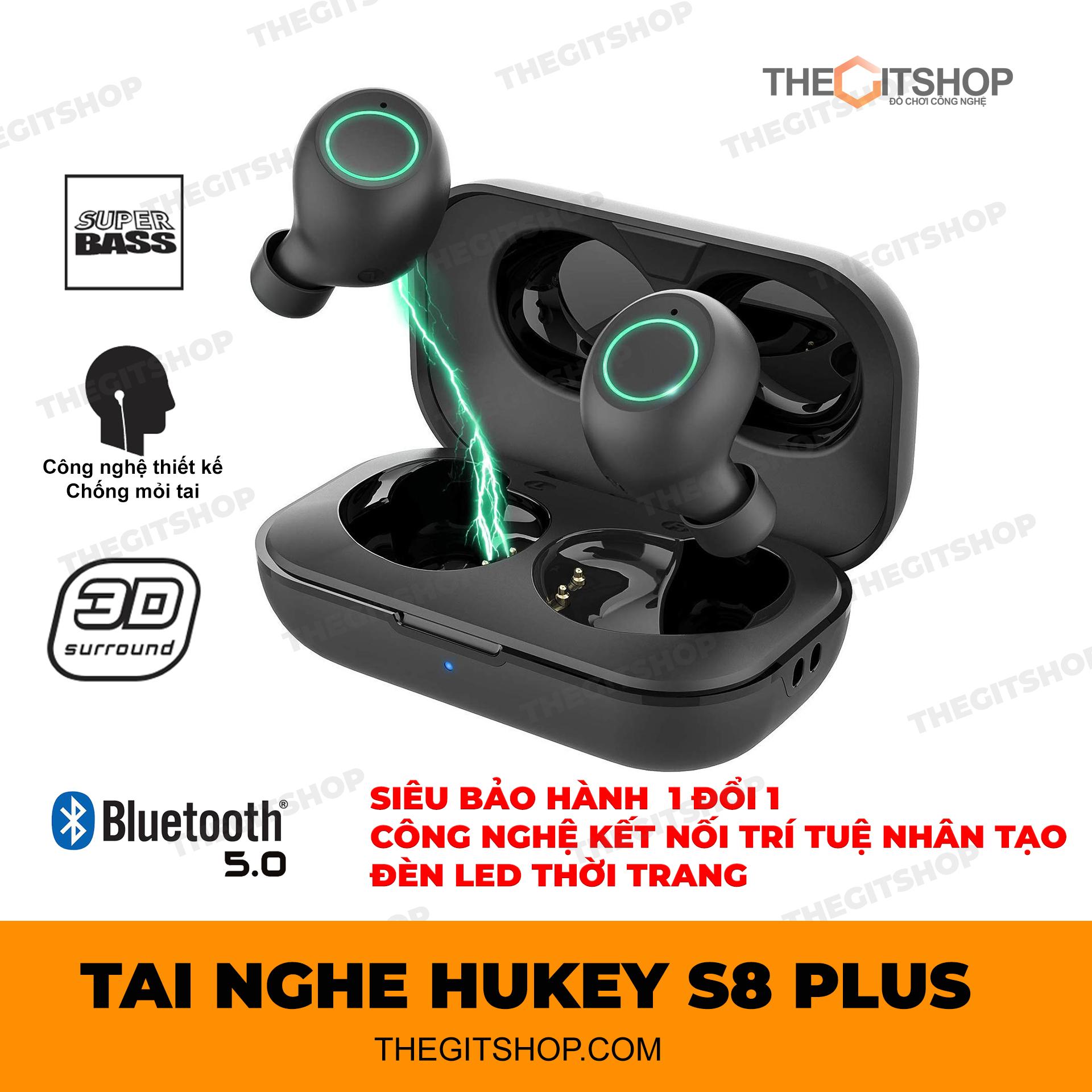Tai nghe bluetooth true wireless HUKEY S8 Plus - Super bass - Cảm ứng nhạy - Kết nối trí tuệ nhân tạo - đèn LED thời trang