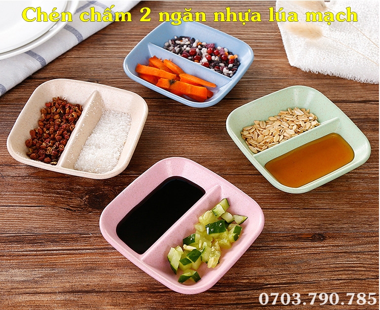 Chén chấm 2 ngăn nhựa lúa mạch