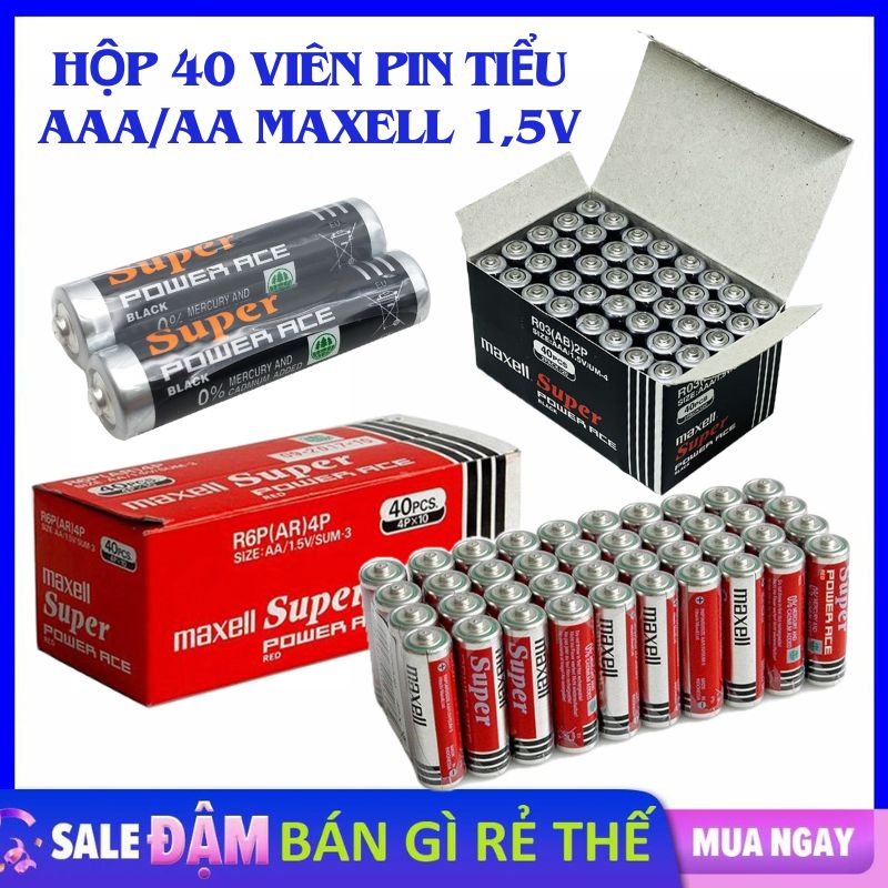 Hộp 40 viên pin maxell super 2a - 3a dùng cho đồng hồ, micro , đồ chơi, remote - pin aa - aaa maxell 1.5v chính hãng