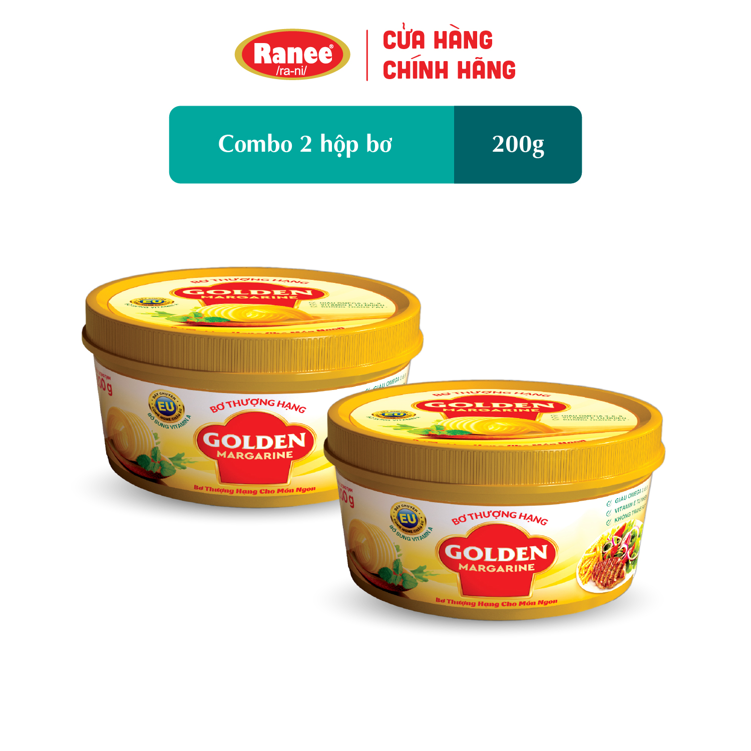 {Đơn 199k tặng hộp bơ -399k tặng vá gỗ} Combo 2 hộp Bơ Thượng Hạng Golden Margarine 200gr (2 hộp x 200gr)
