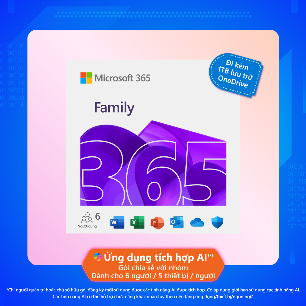 Phần mềm Microsoft Office 365 Family | Tích hợp AI Copilot | 12 tháng | Dành cho 6 người | 5 thiết b