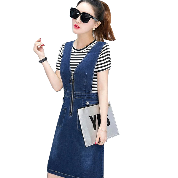 Đầm yếm jeans phối túi d698