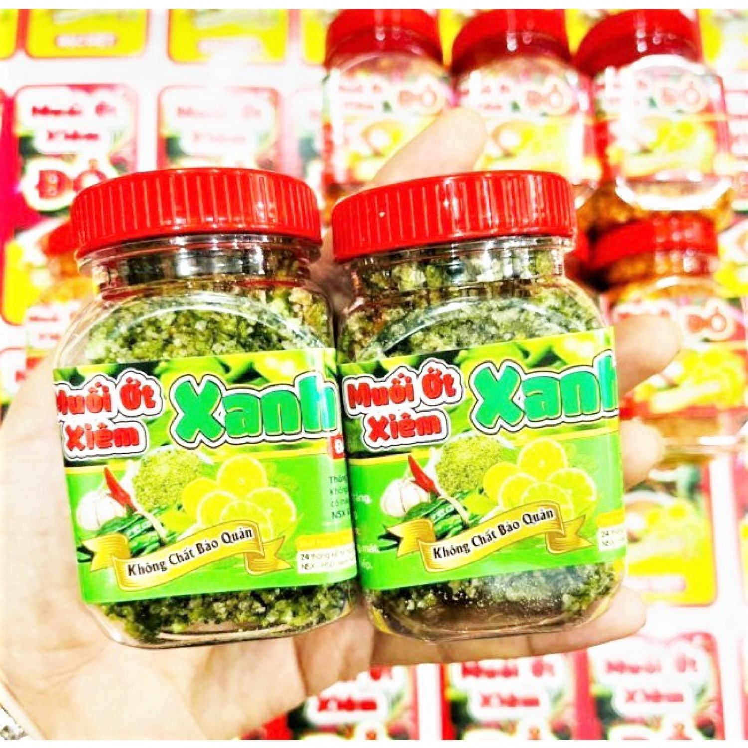 Combo 2 hủ muối ớt xiêm xanh đỏ ăn kèm hải sản trái cây loại ngon hủ 60gr