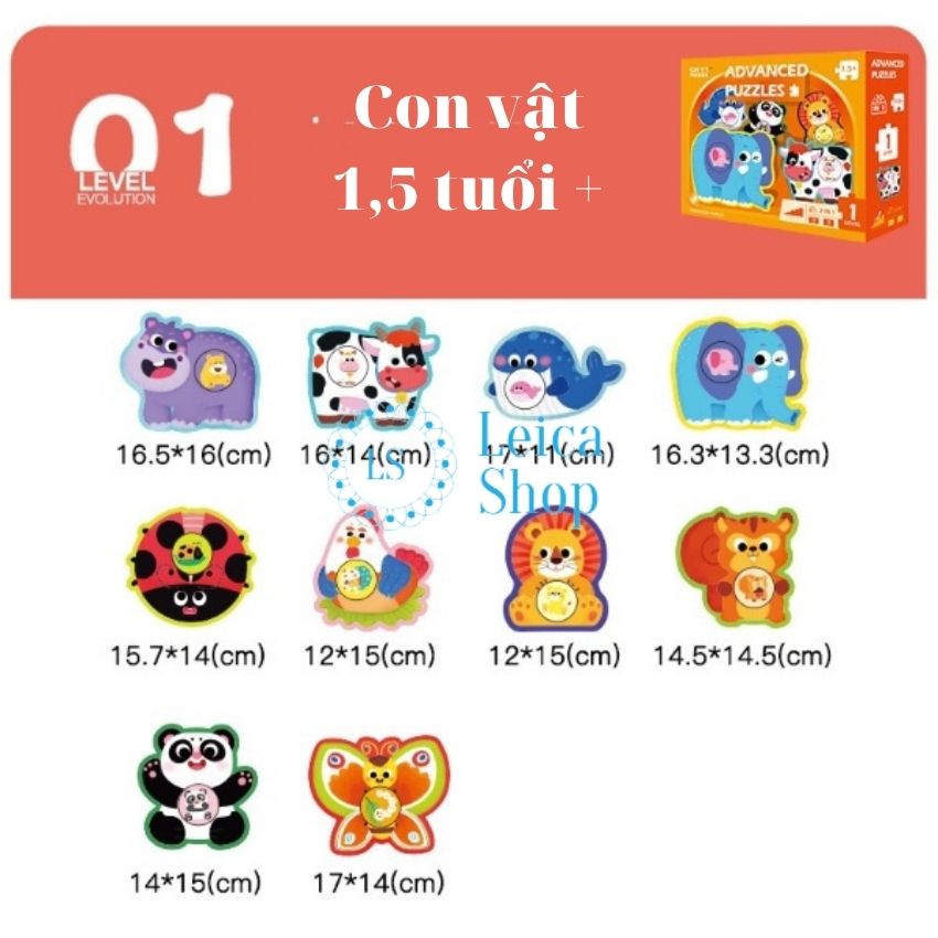 -Xếp hình puzzle 7 cấp độ, bằng gỗ, nhiều chủ đề, cho bé 1.5 tuổi - 7 tuổi, phát triển tư duy, giáo dục sớm-Leicashop