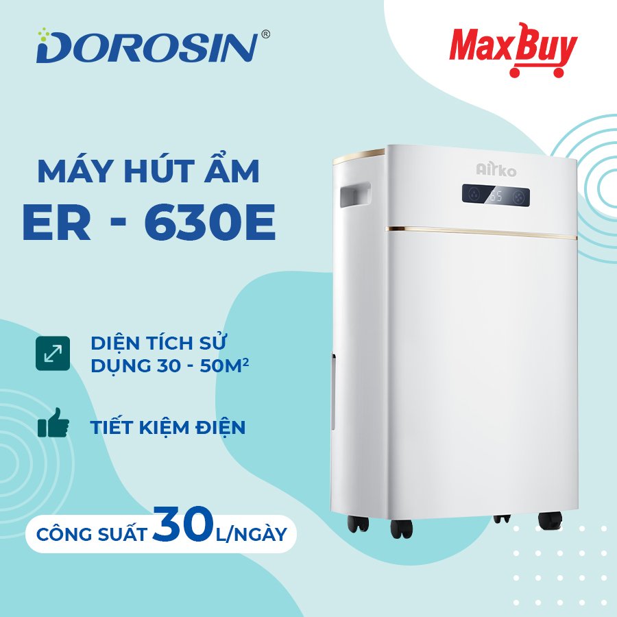 Máy Hút Ẩm Dorosin Airko Công Suất Lớn 30 Lít/Ngày Diện tích sử dụng 50m2 Bảo Hành 24 Tháng ER-630E