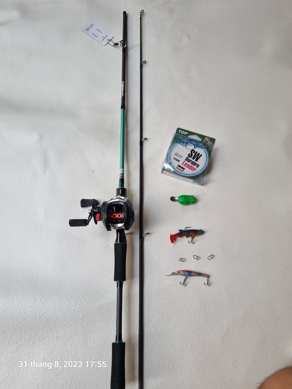 Bộ cần câu lure xanh ngọc 1m65 1m8 2m1 2m4 máy ngang và đứng giá rẻ - tặng kèm mồi