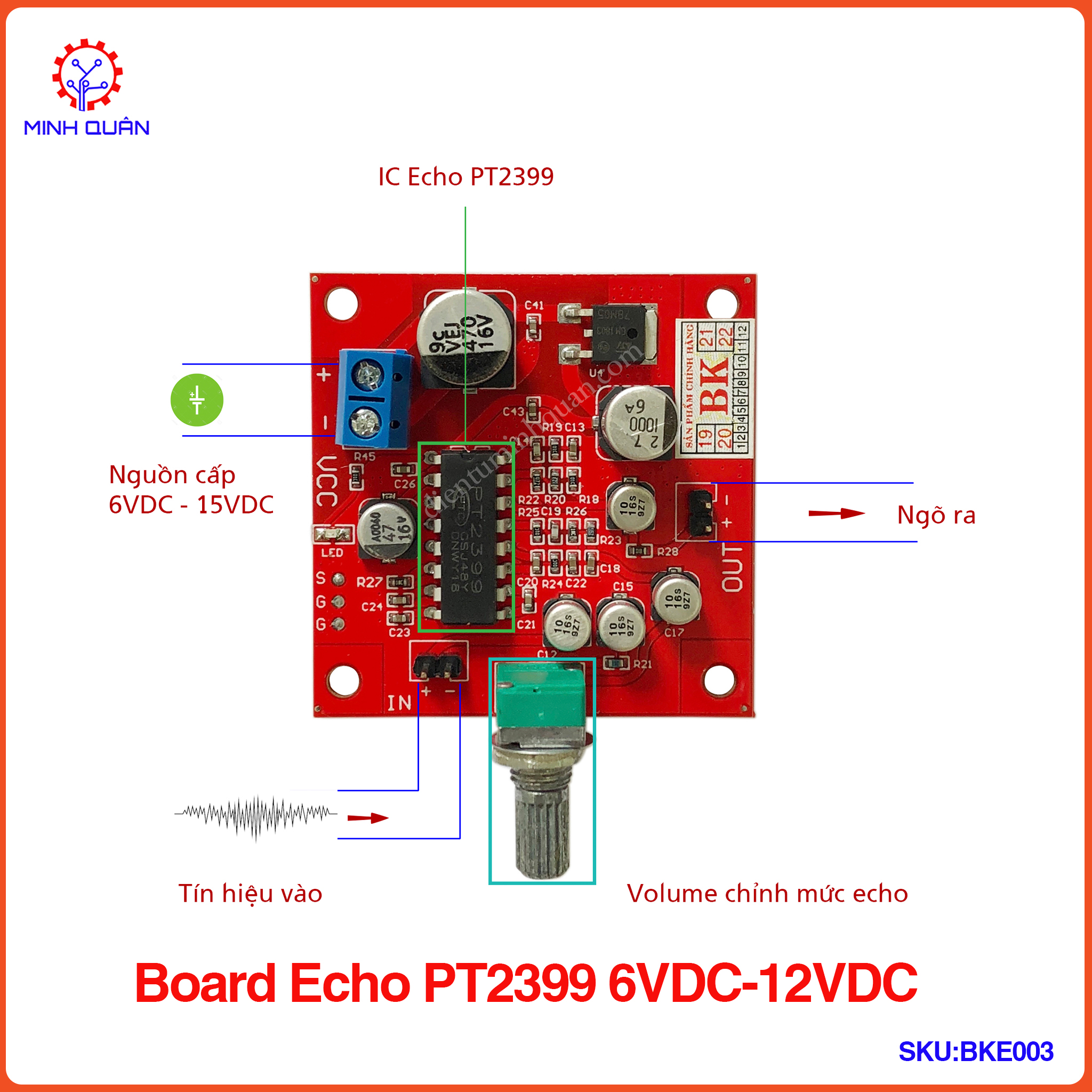 Board Echo PT2399 6VDC - 12VDC